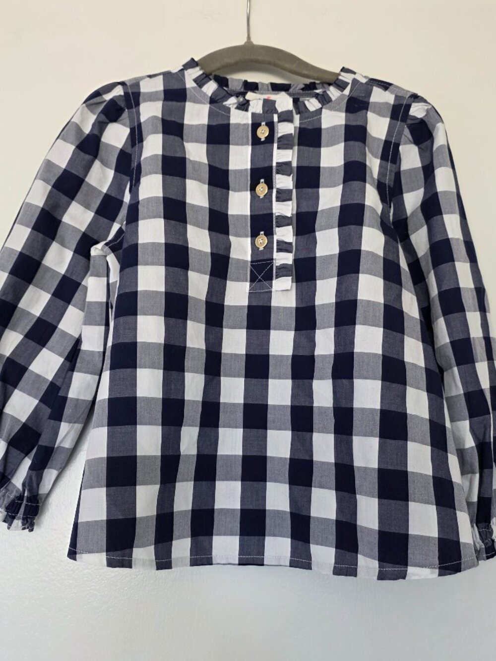 NEW J. Crew Crewcuts Girl's XS Blouse Shirt Navy White Plaid Cotton Long Sleeve